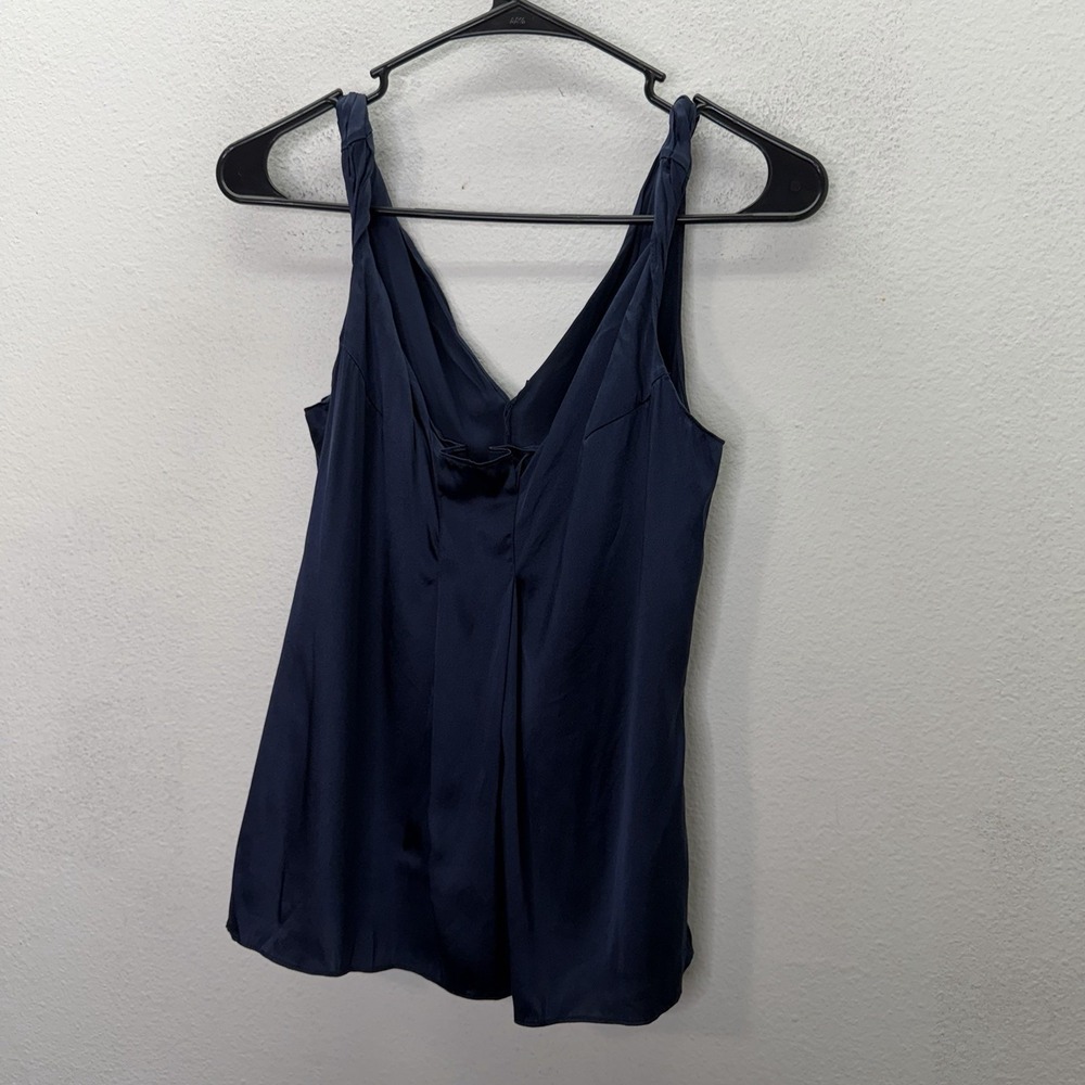 Vintage JON Navy Blue 100% Silk Camisole Top Twisted Strap Draped Y2K 90s Sz 6
